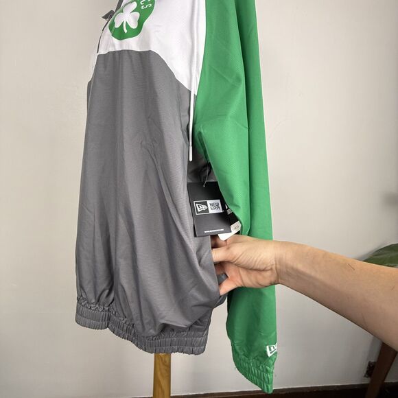 NWT Boston Celtics Ripstop Quarter-Zip Hoodie New Era NBA Windbreaker Gray/White - Picture 4 of 13